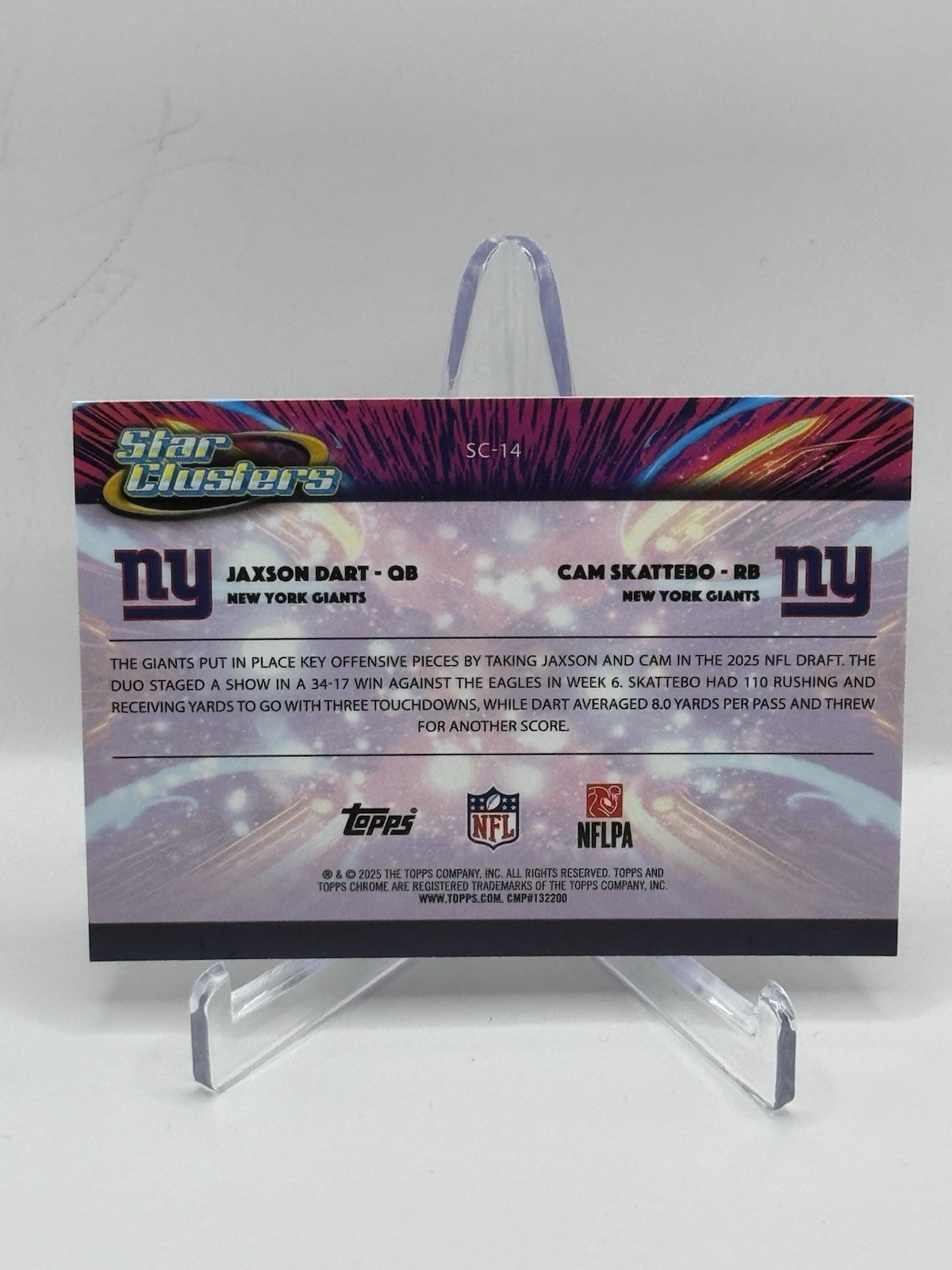 2025 Topps Chrome Cosmic Star Clusters Jaxson Dart Cam Skattebo SC-14 Giants NFL