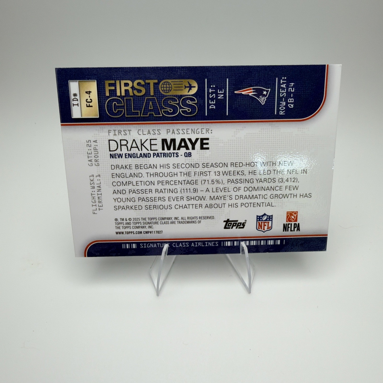2025 Topps Signature Class – Drake Maye First Class FC-4 SSP/Case Hit