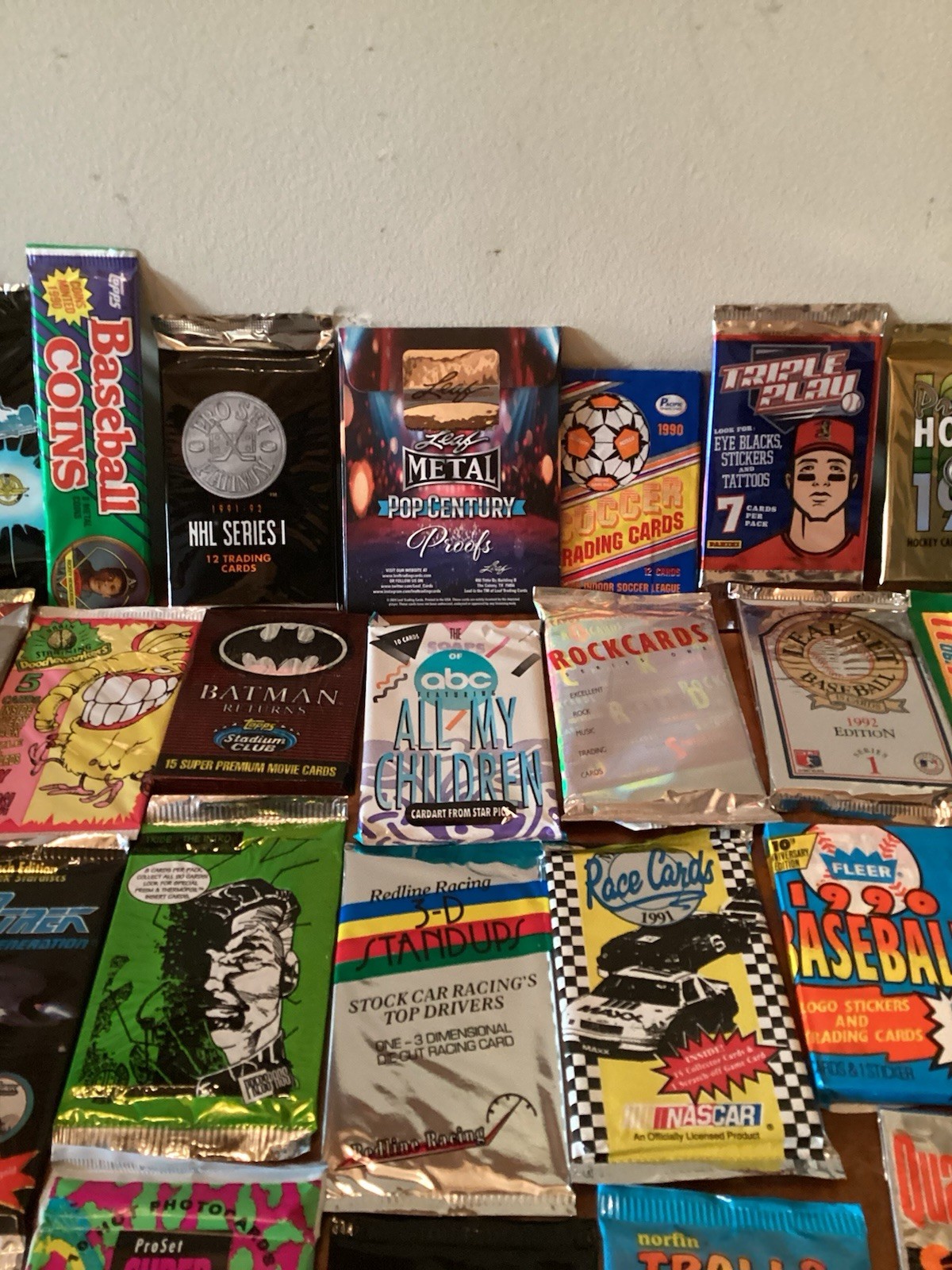 Lot of 50 Diff Random Unopened Packs Sport & Non Sport with 1 LEAF METAL proof