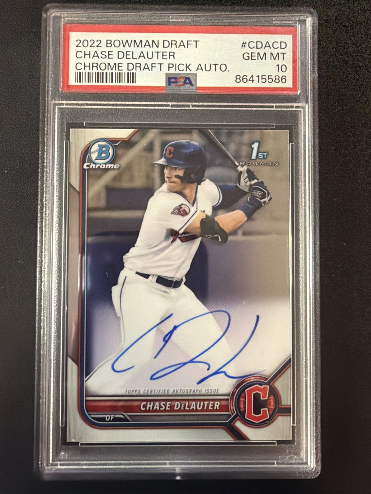 86415586 Chase DeLauter 2022 Bowman Chrome Draft #CDA-CD 1st RC Auto PSA 10