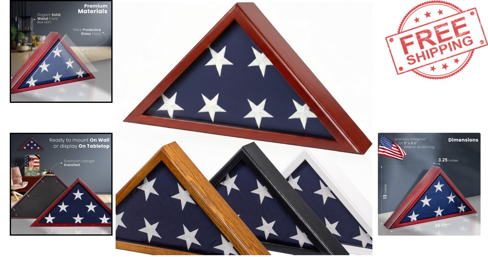 Secure Glass Front Flag Display Case for Veterans – Elegant Mahogany Finish