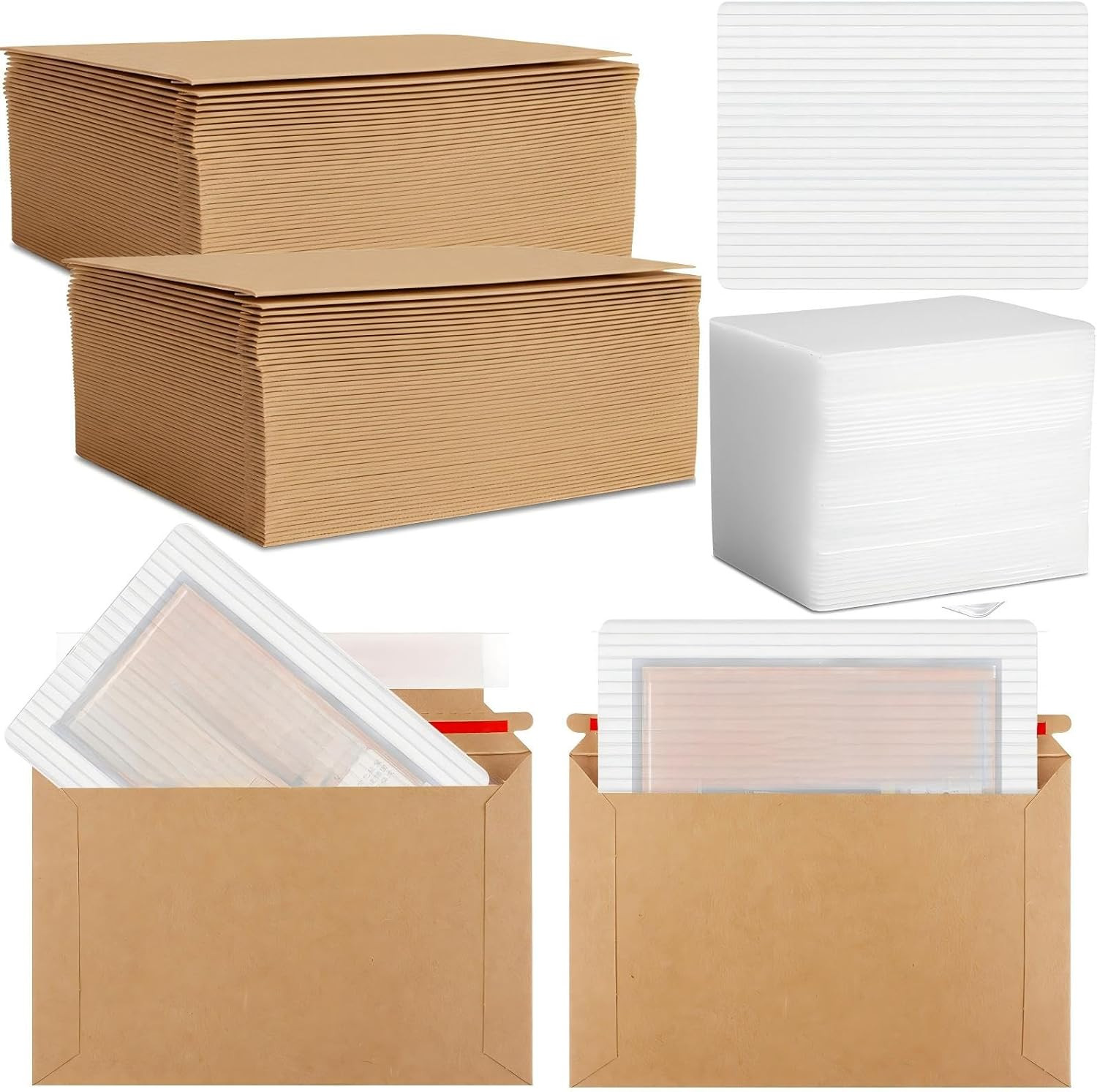 Faccito 200 Pcs Trading Card Shipping Set 4 X 6” Trading Card Protector and Env