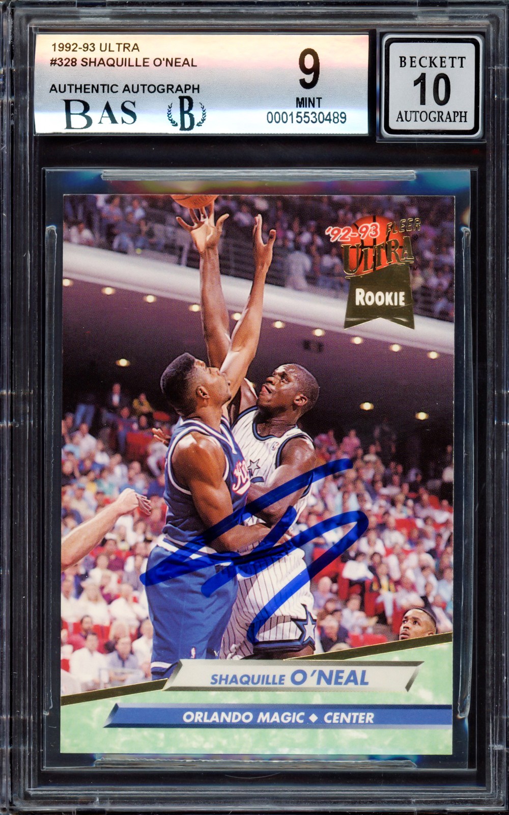 Shaquille O’Neal Auto 1992-93 Fleer Ultra RC 328 Magic BGS 9 Auto 10 Beckett