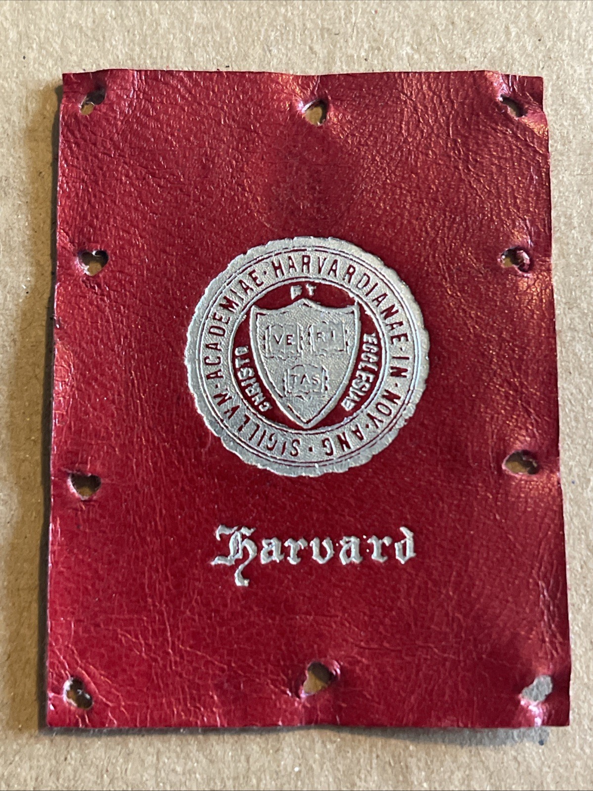 Vintage 1910s Harvard University Tobacco Leather Card Patch 2” X 2.5”