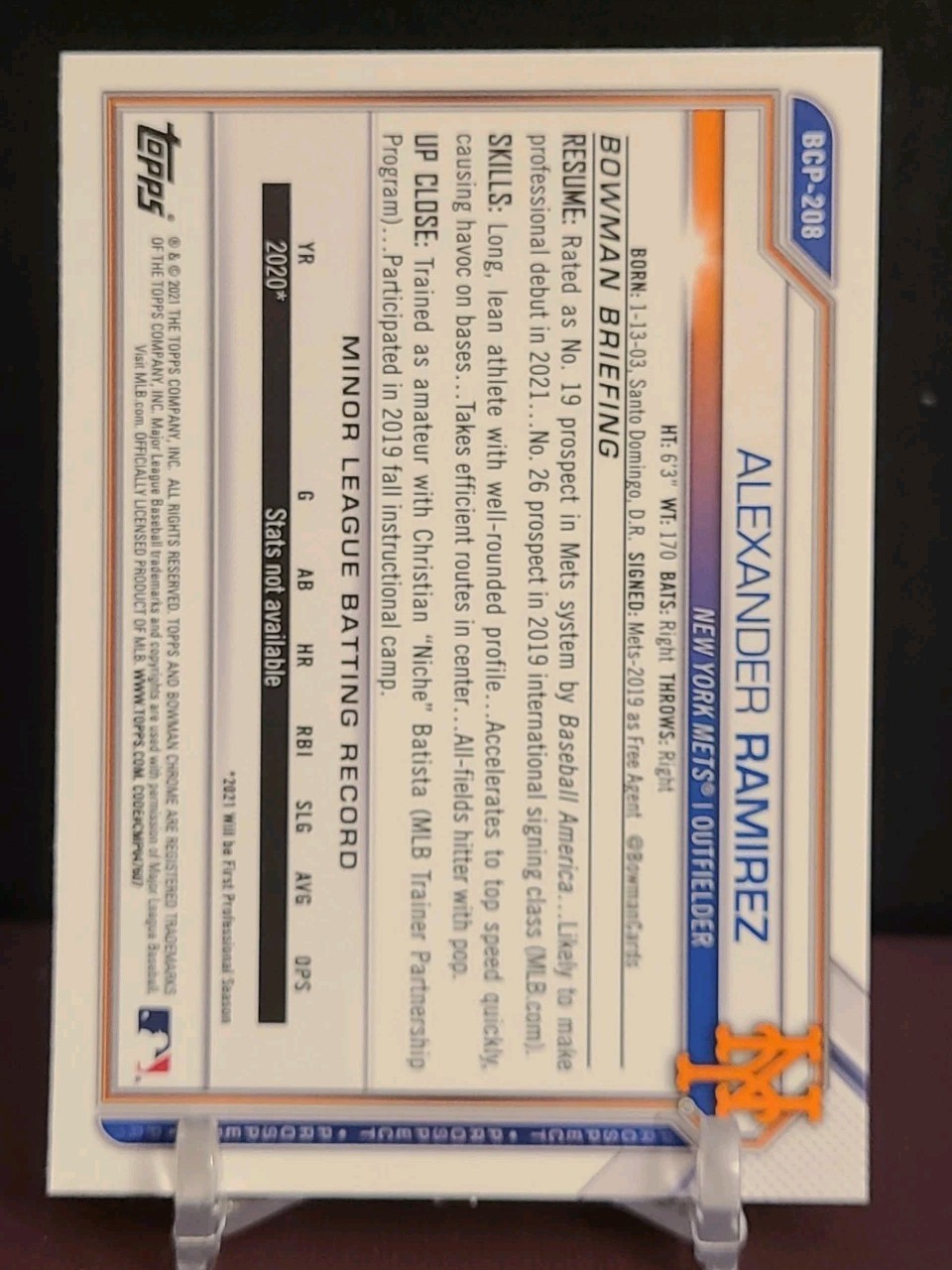 2021 Bowman Chrome – Prospects Alexander Ramirez #BCP-208 1st Bowman RC