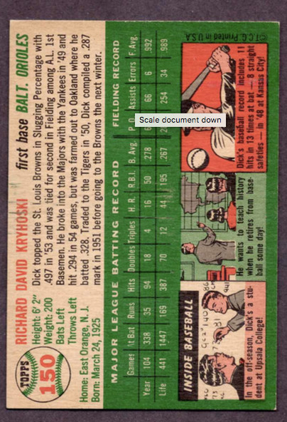 1954 Topps Set-Break #150 Dick Kryhoski NR-MINT *JAYSACE*