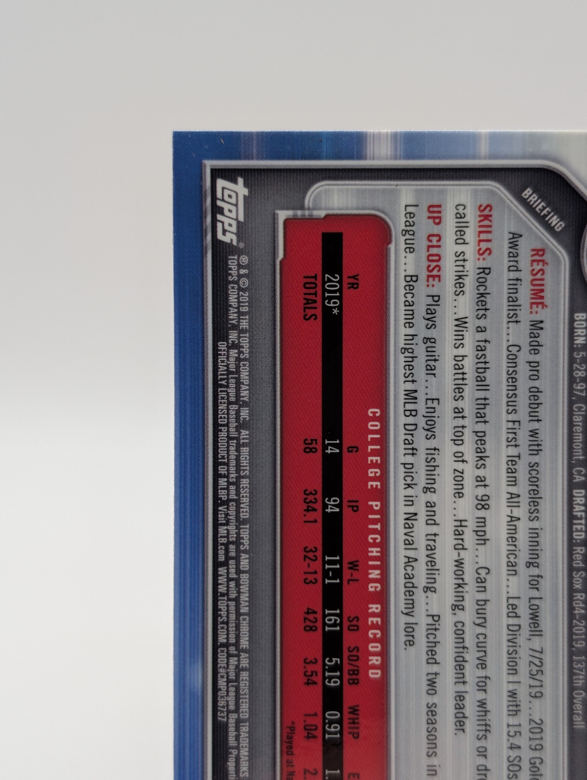 2019 Bowman Draft – Chrome Noah Song 1st Prospect #BDC-99 Refractor (RC)