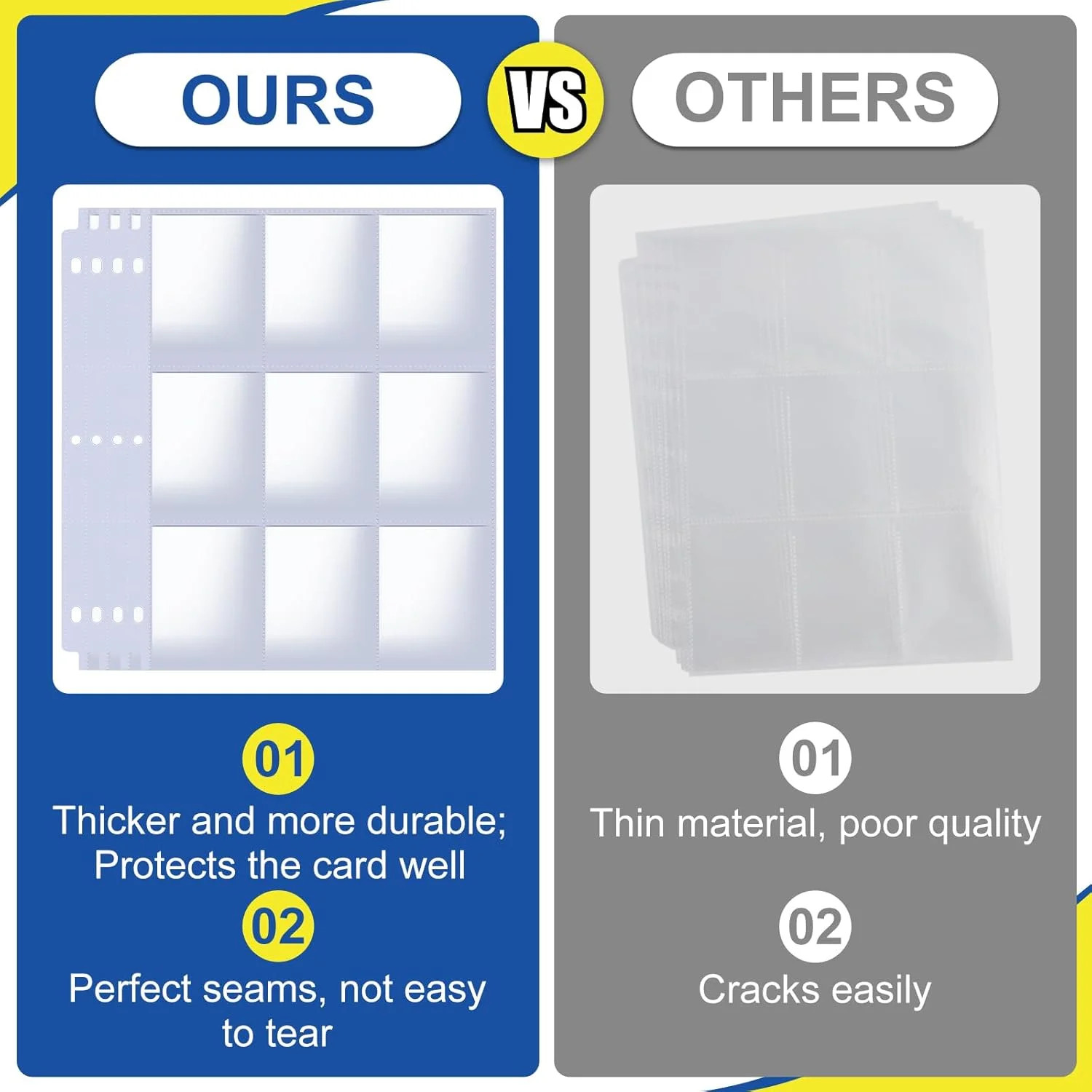 1080 Pockets Card Sleeves Binder Sheets, 9 Pocket 60 Pack, Clear