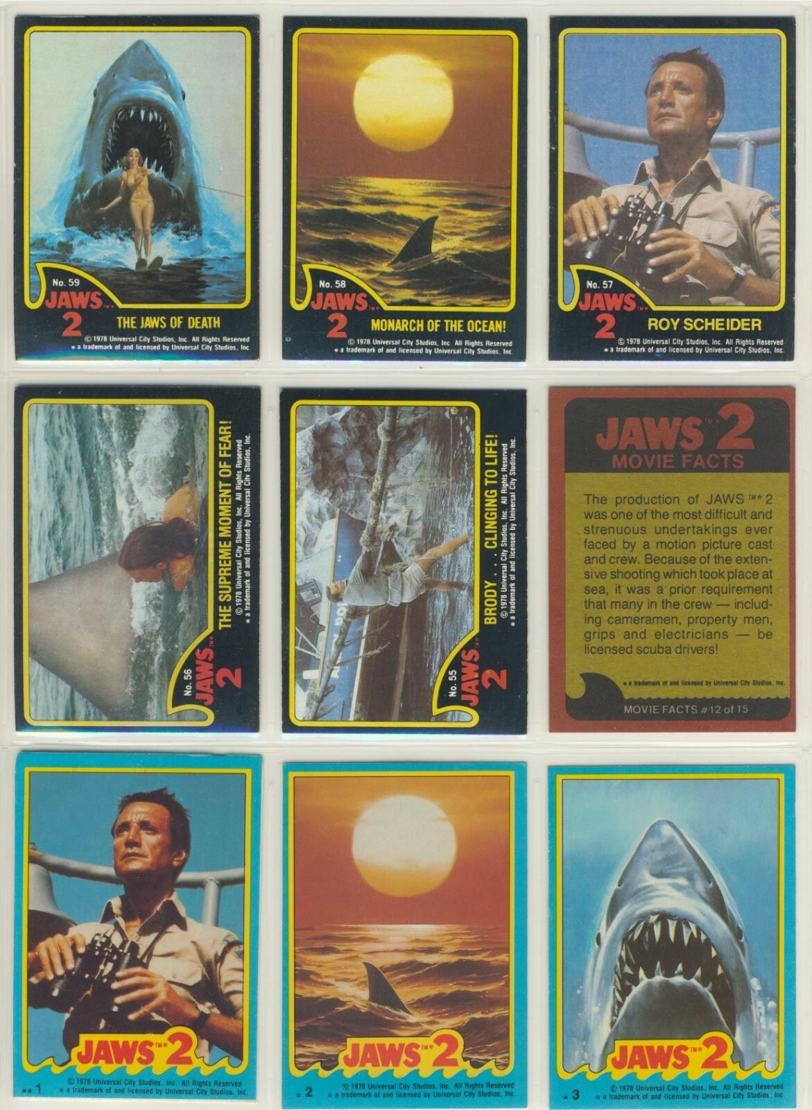 Jaws 2 1978 Topps Cards Singles U-Pick EX 1-59 $1.25 ea. FREE SHIPPING !!!