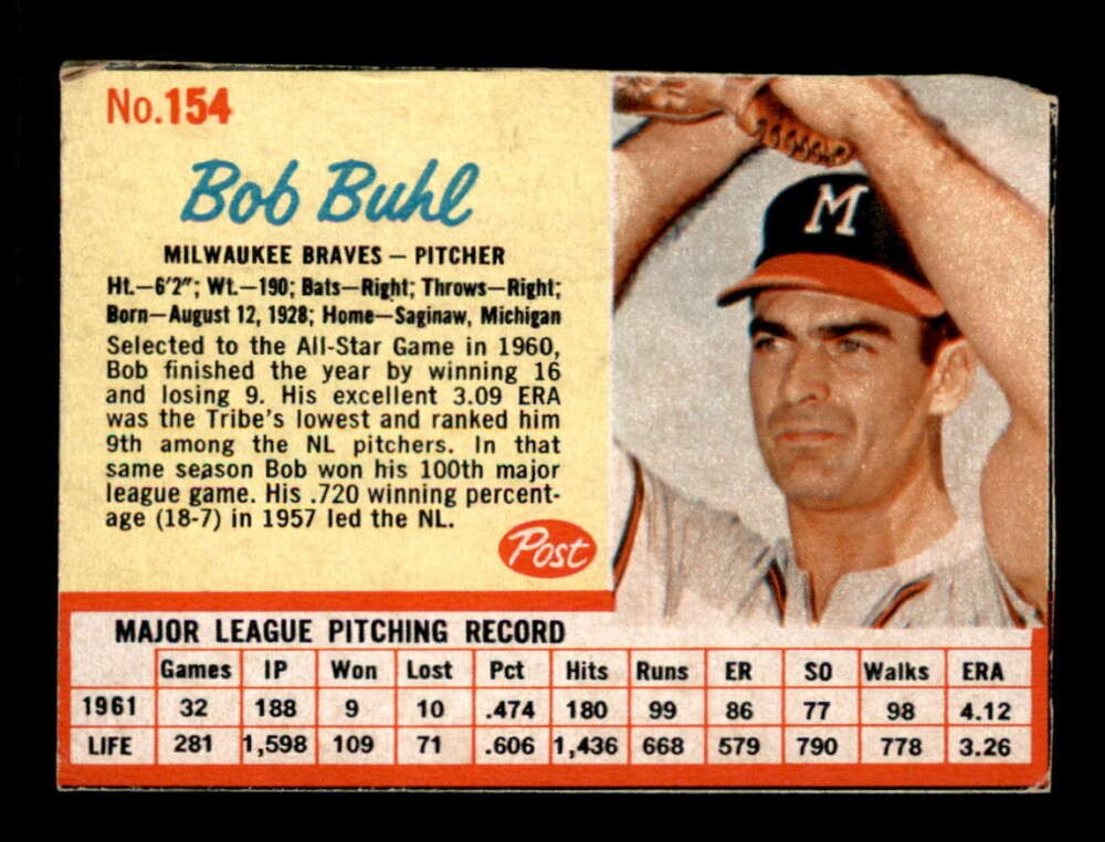 1962 Post #154 Bob Buhl VG/VGEX X3469192