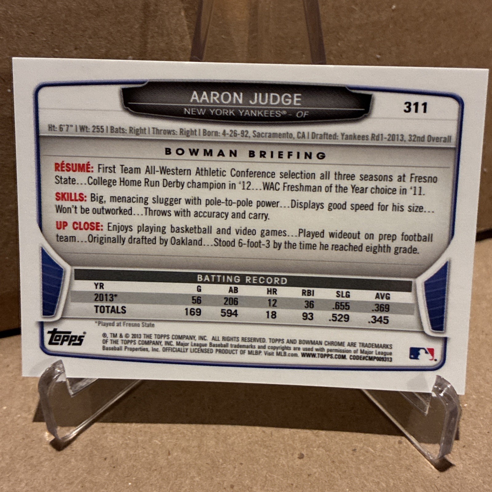 2013~Bowman Chrome~**Aaron Judge** Mini-RC!