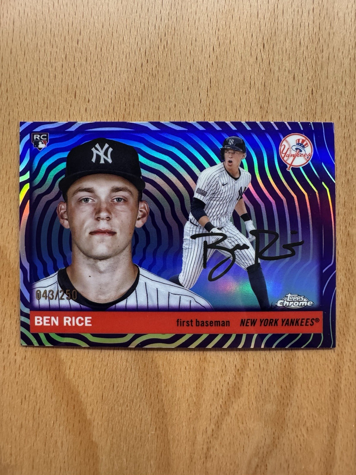 2025 Topps Chrome Platinum Ben Rice RC Purple Vibrations Refractor /250 Yankees