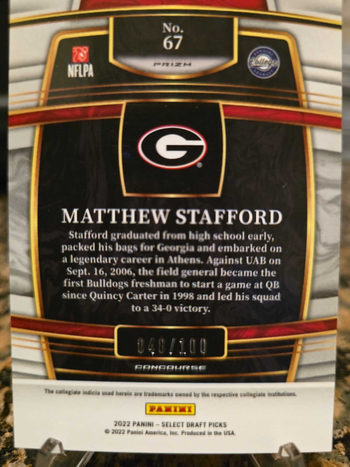 2022 Select Draft Picks Matthew Stafford Green & Pupler Squares Prizm 48/100