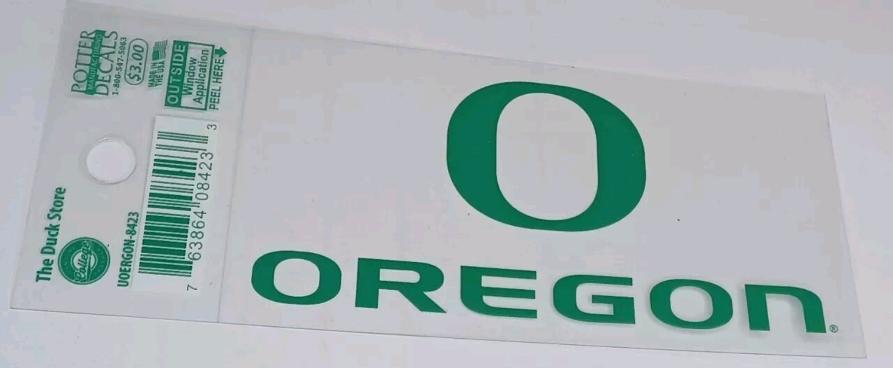 O Oregon Rectangular Sticker With Green Lettering
