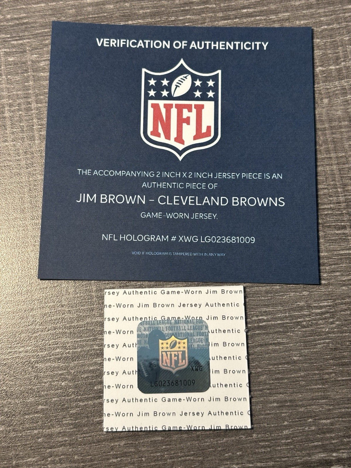 JIM BROWN GAME USED WORN PATCH NFL COA HOLOGRAM CLEVELAND BROWNS HOF GOAT RB