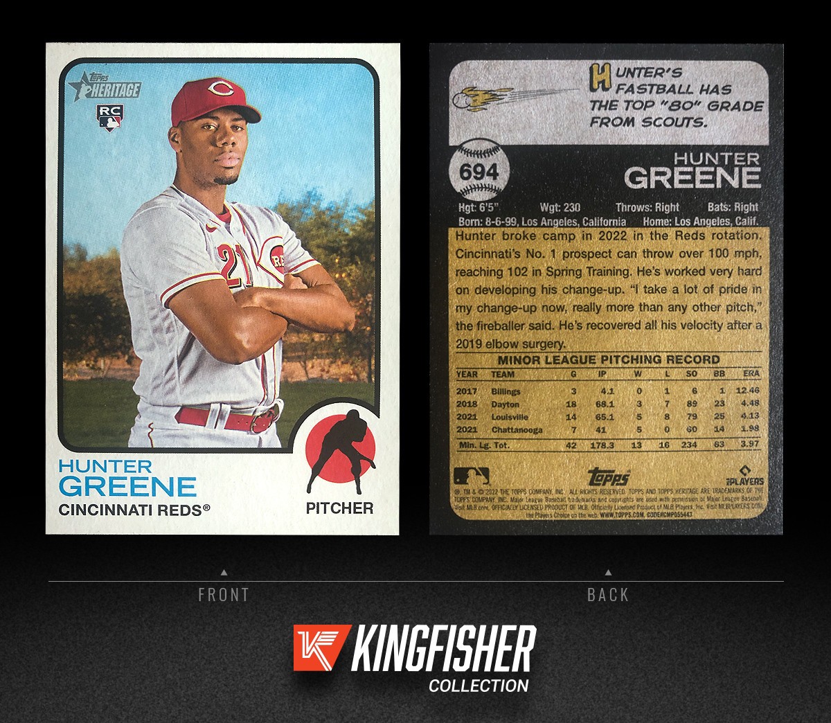 2022 Topps Heritage High Number SP Hunter Greene Rookie RC #694 Cincinnati Reds