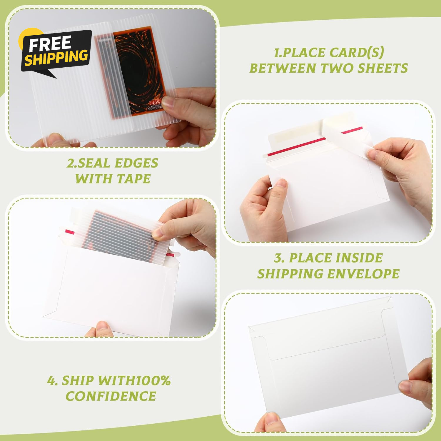 200 Pcs Trading Card Shipping Set 4” X 6” Card Envelopes Shipping Protector
