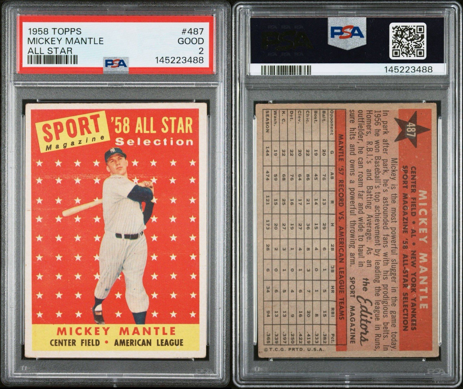 1958 Topps – Sport Magazine ’58 All Star Selection Mickey Mantle #487