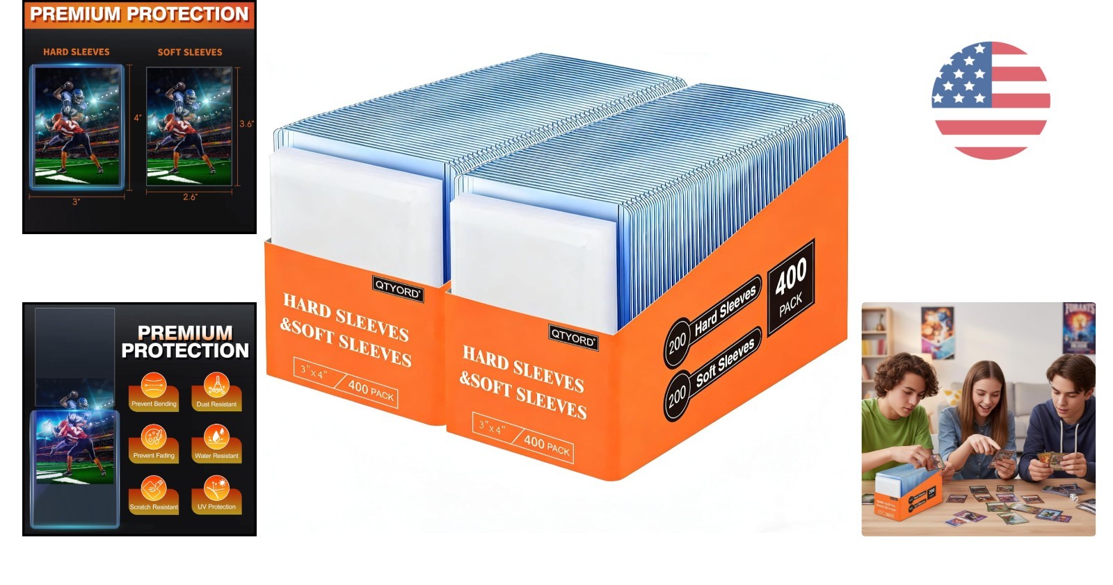 400Pcs Card Sleeves: Double Protection with 200 Hard & 200 Soft Sleeves