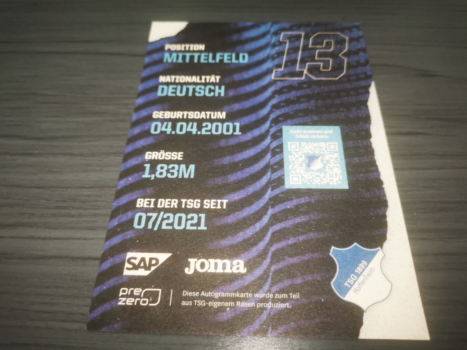 Angelo Stiller hand signed TSG 1899 Hoffenheim Club autograph card