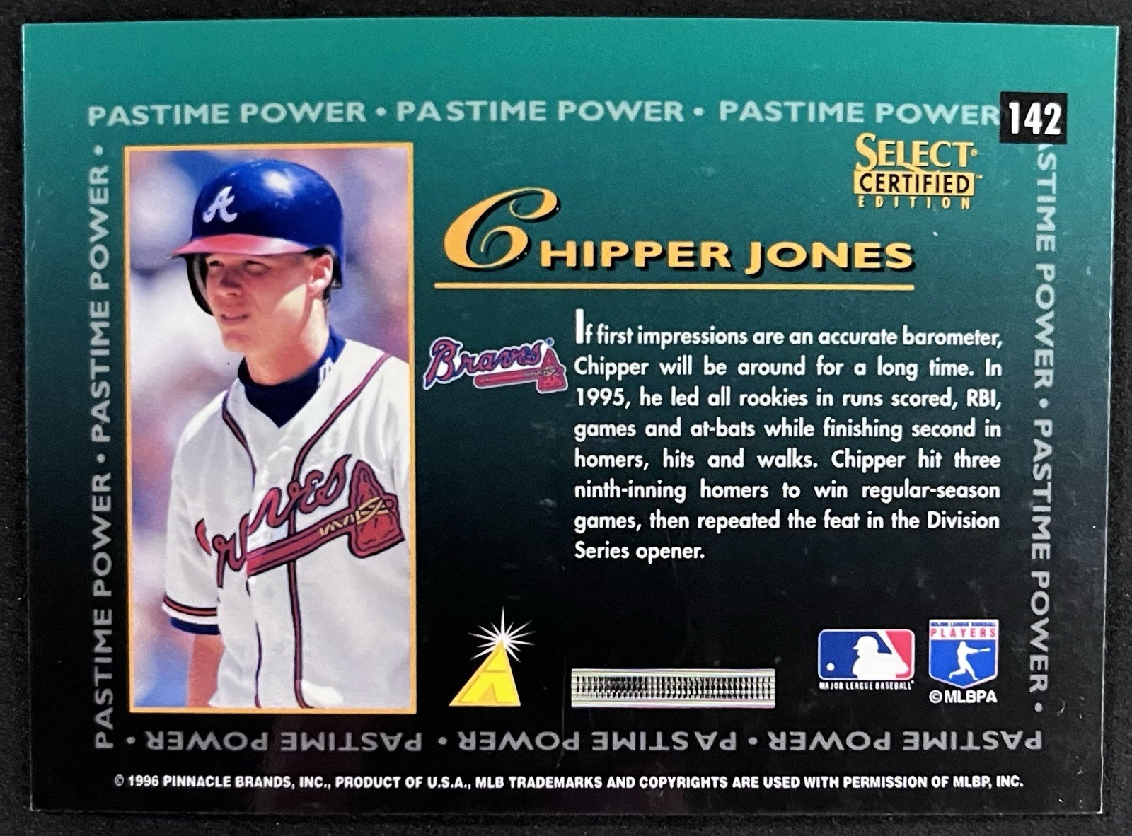 1996 Select Certified Edition – Chipper Jones #142 Red /1800 w/Peel