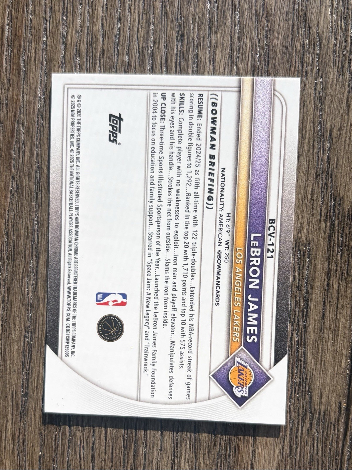 LeBron James 2025 Bowman Yellow Chrome Xfractor 48/75 Color Match #bcv-121 🔥
