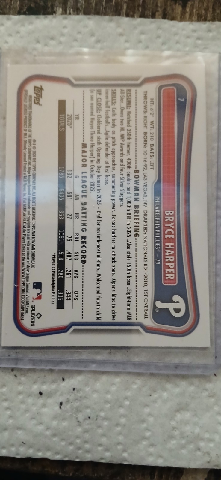 Topps 2025 Bowman Bryce Harper #3 Philadelphia Phillies MLB Baseball Card
