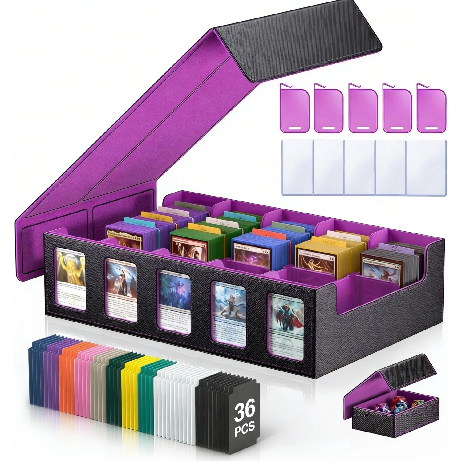 US Trading Card Storage Box 5-Row 3900+ Capacity, TCG MTG Card Case Magnetic Lid