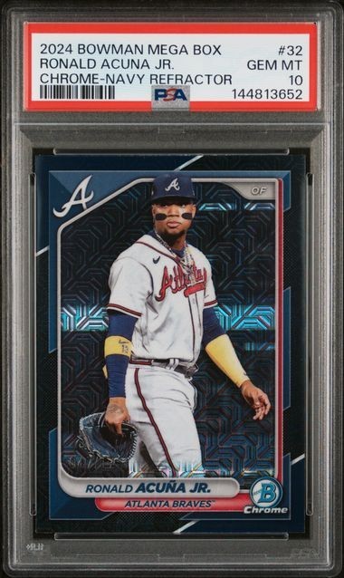 2024 BOWMAN MEGA BOX CHROME 32 RONALD ACUNA JR. NAVY REFRACTOR /175 PSA 10