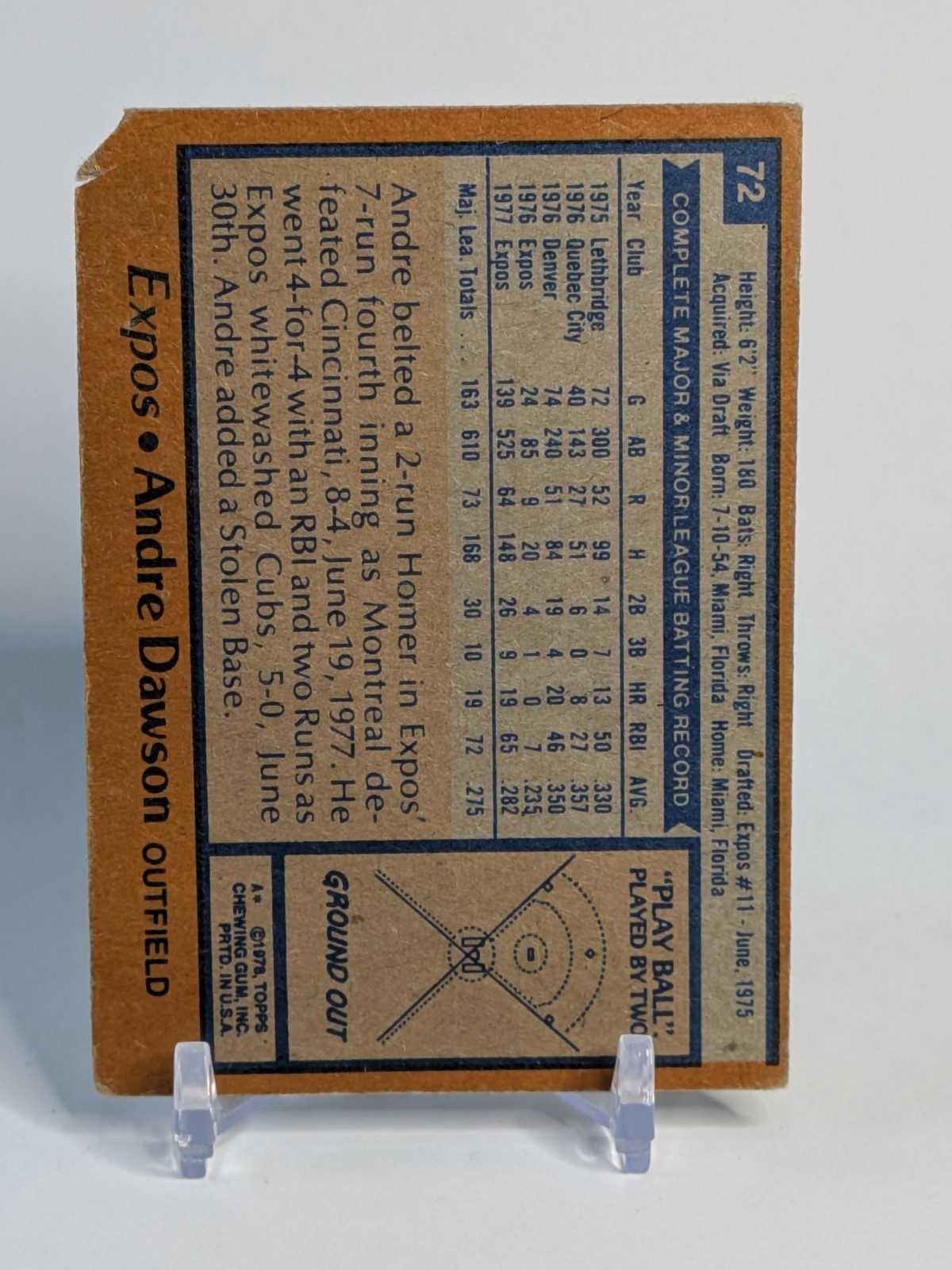 1978 Topps Andre Dawson #72 Montreal Expos *Cut Corner* – FREE SHIPPING