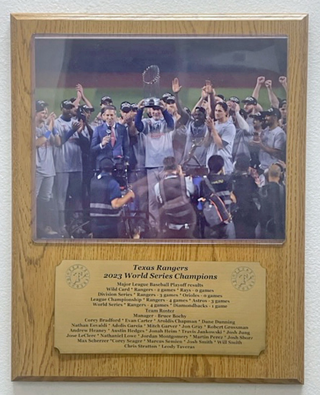 Texas Rangers 2023 World Series Champions Plaque w Engraved Nameplate w Stats