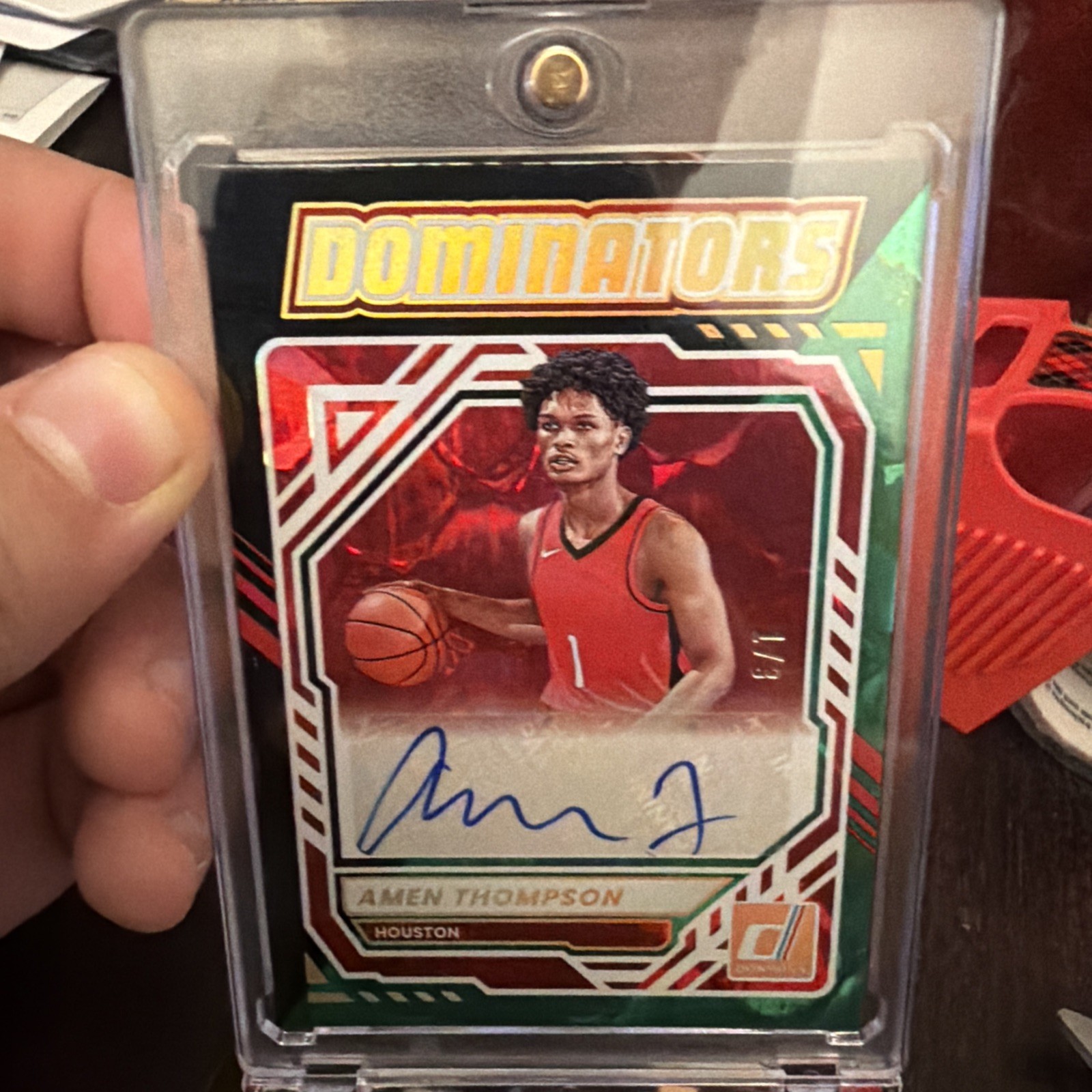 2025-26 Donruss Amen Thompson Auto Dominator FOTL Green 1/3 Rockets NUMBER MATCH
