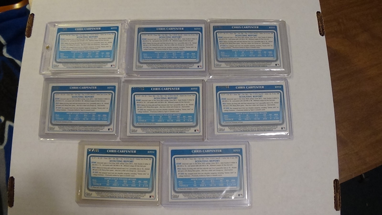 2011 CHRIS CARPENTER RC BOWMAN 8 CARDS SER #D # 1/1 OF 5/25/50/150/500/799 MADE