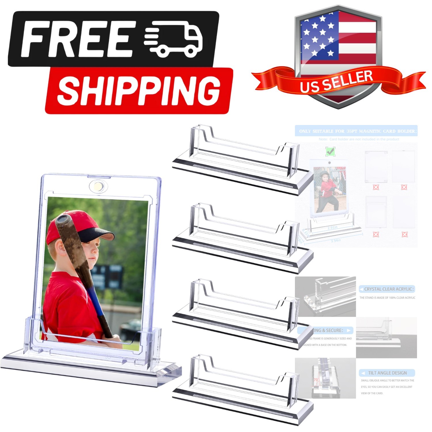 4 Pack Magnetic Card Holder Base TradingCard display Stand Protector Sleeves …