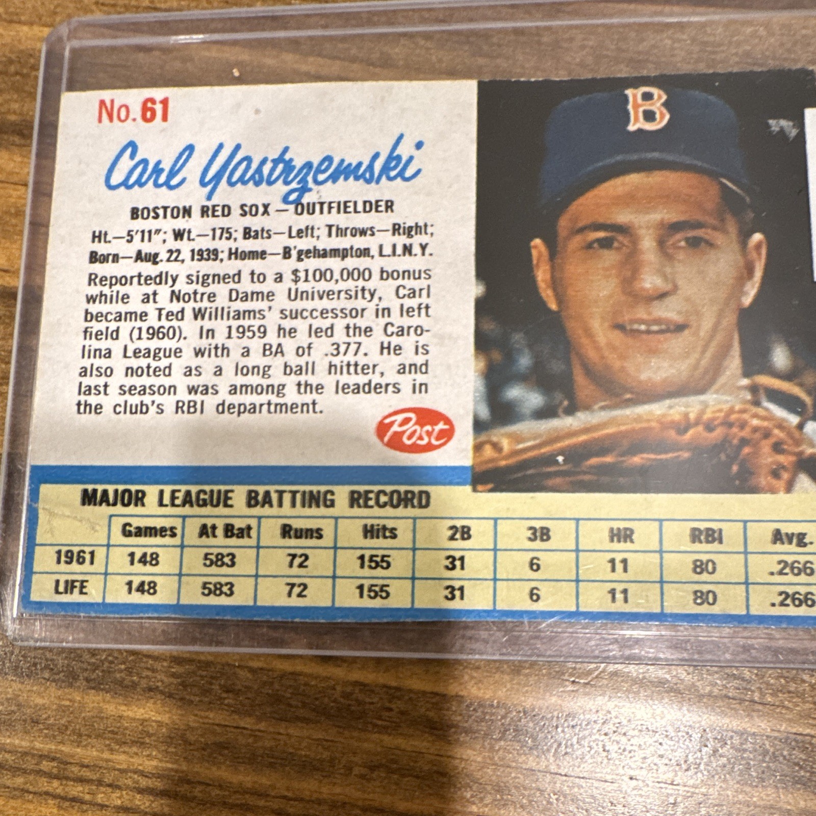 1962 Post – Carl Yastrzemski #61