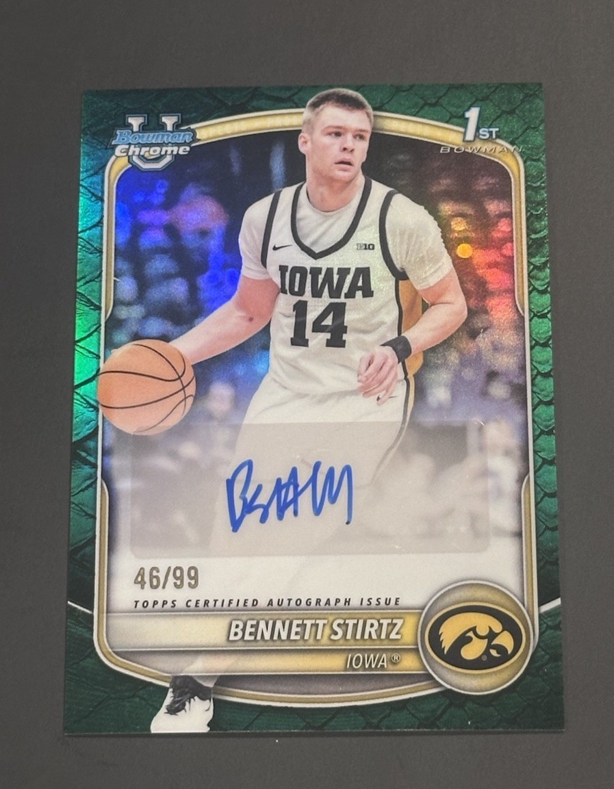 25 Bowman Basketball Bennett Stirtz 1st Bowman Auto Green Reptilian /99 CPA-BI