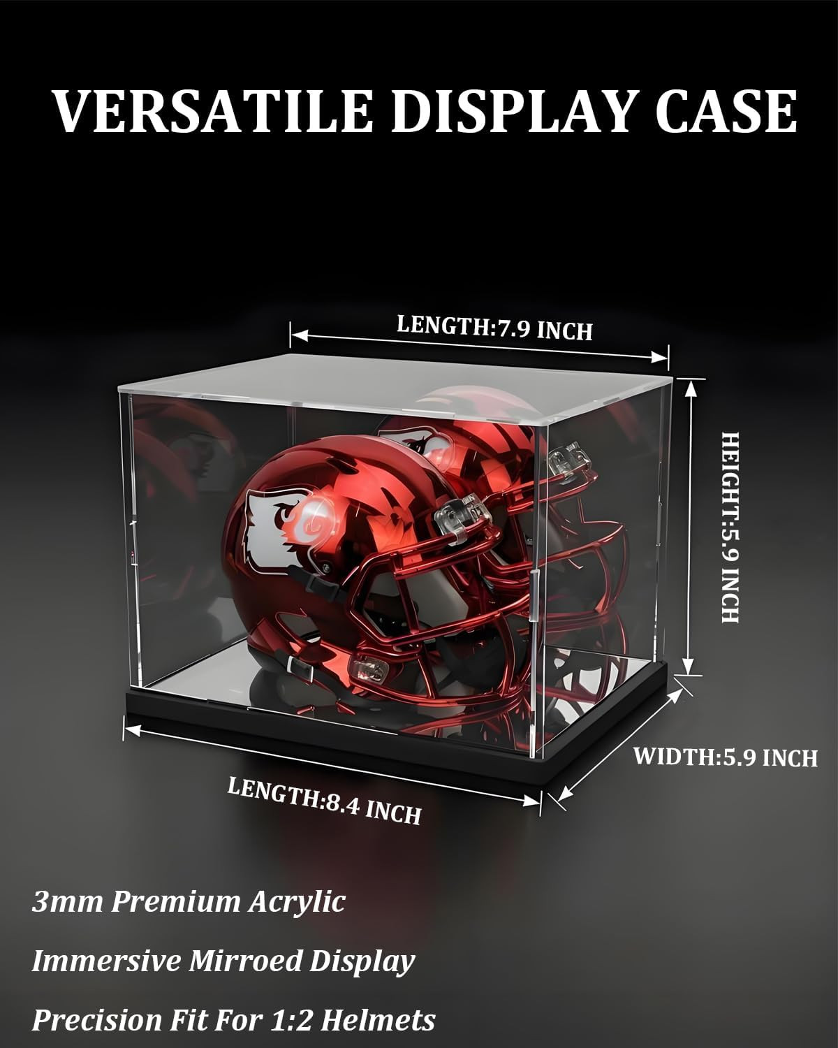 Mini Helmet Display Case with UV Protection & Mirror Back | Clear Acrylic Showca