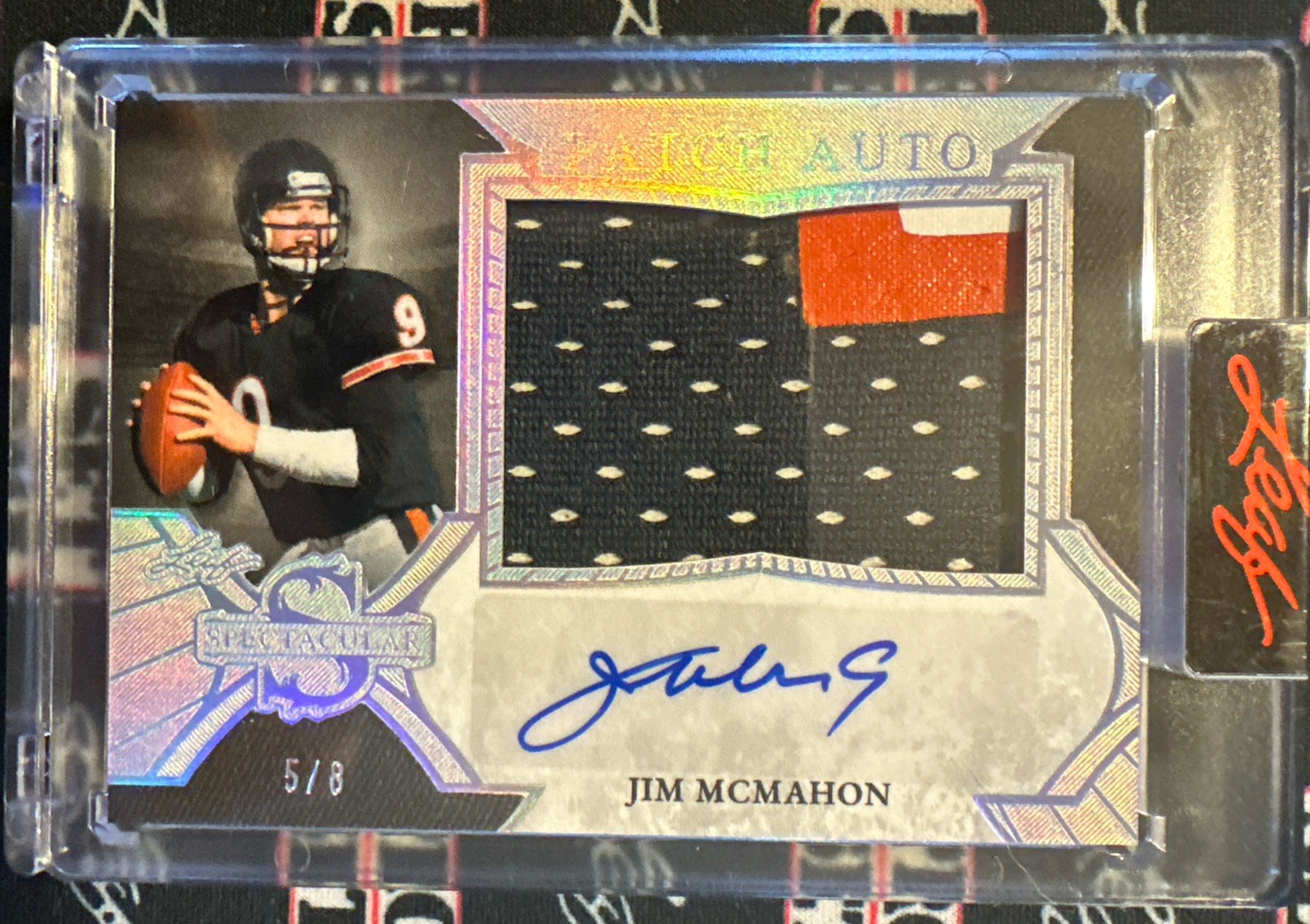 Jim McMahon 2026 Leaf Spectacular Patch Auto SP-JM1 Silver Holo 5/8 Bears