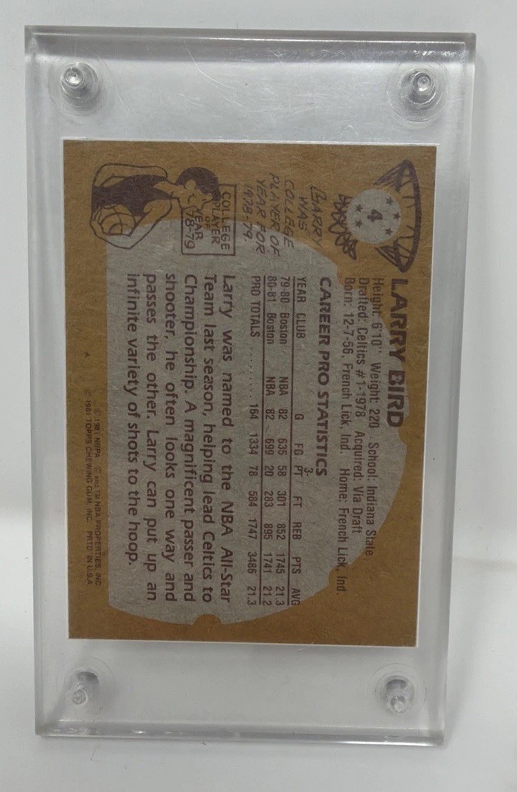 Topps 1981 Larry Bird #4 Boston Celtics Base Set Card /Screw Down Case
