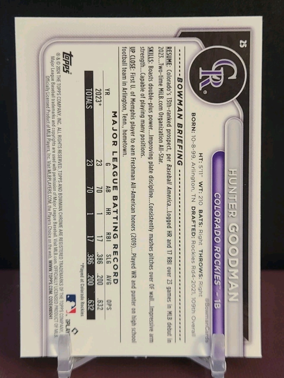 2024 Bowman Chrome Hunter Goodman #25 RC