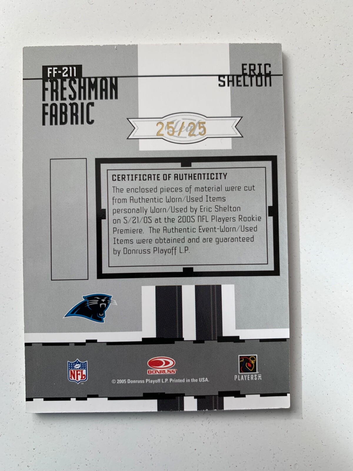 2005 Leaf Certified rc rainbow ERIC SHELTON 1/1 /5 /25/50/150 Carolina Panthers