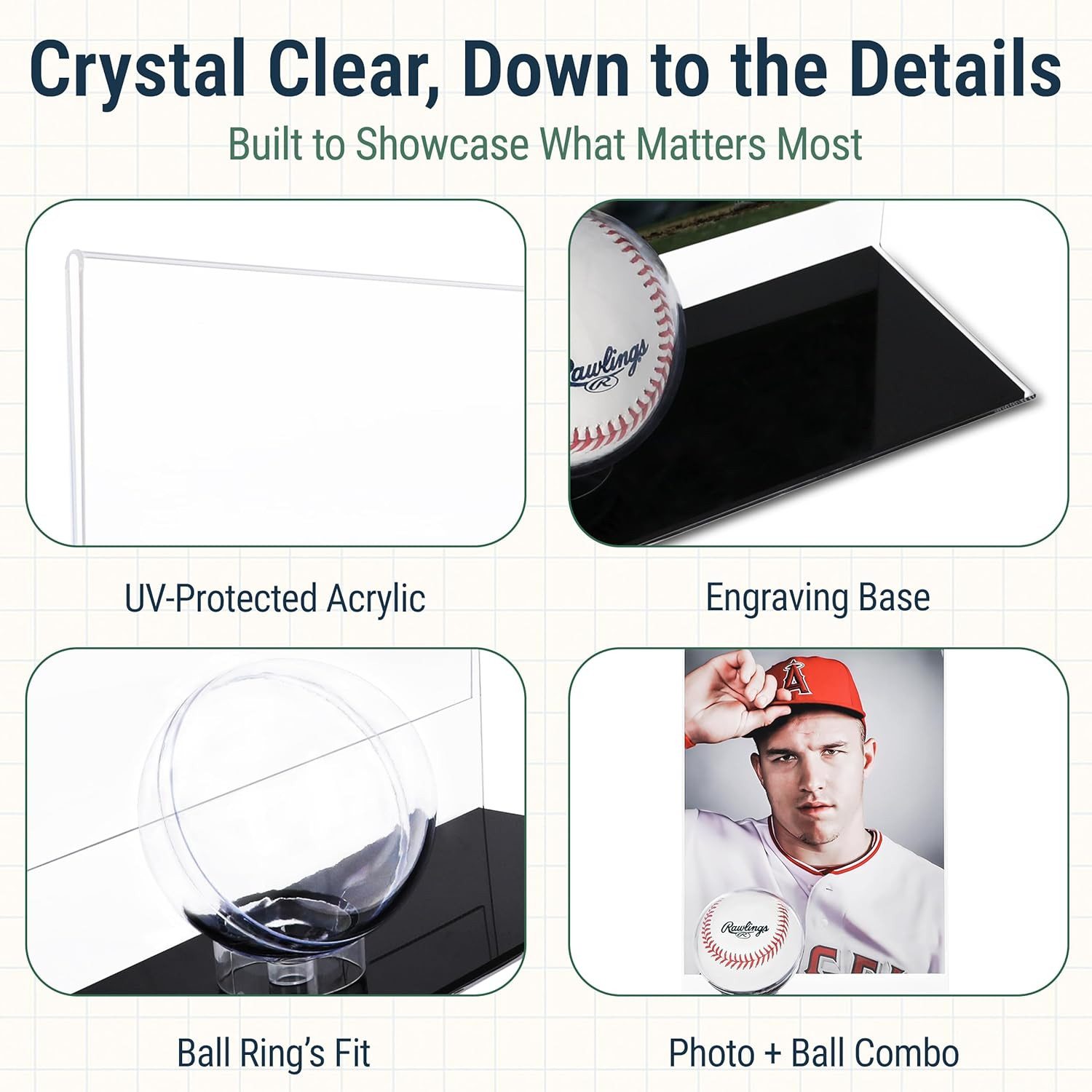 Baseball Holder with Picture Frame – Acrylic Baseball Card Display Case for 8X10