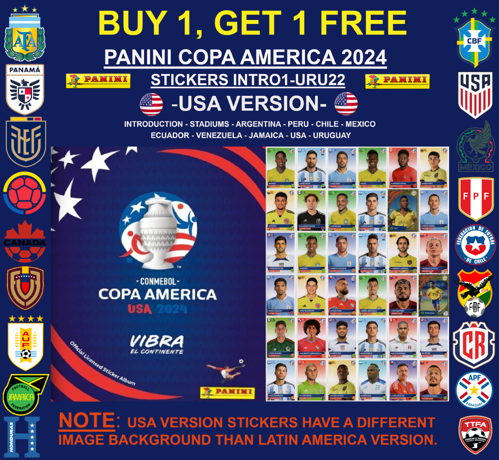 * USA VERSION * Panini Copa America 2024 Stickers INTR1 – URU22