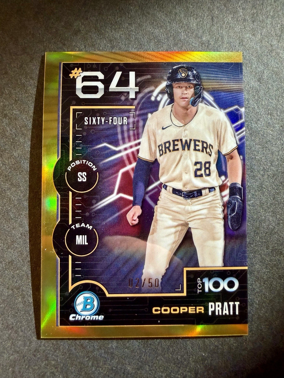 2025 Bowman Scouts Top 100 Chrome Cooper Pratt #BTP-64 Gold Refractor /50