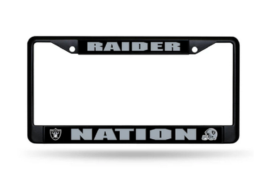 LAS VEGAS RAIDERS NATION NFL Licensed BLACK Metal Auto License Plate Frame