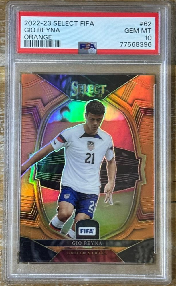 GIO REYNA – 2022/23 Panini Select FIFA Soccer Orange Prizm 01/60 #62 USA PSA 10