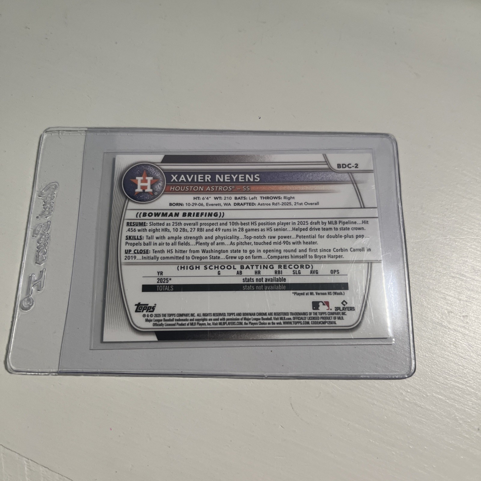 2025 Bowman Draft – Chrome Xavier Neyens #BDC-2 Mojo Refractor (RC)