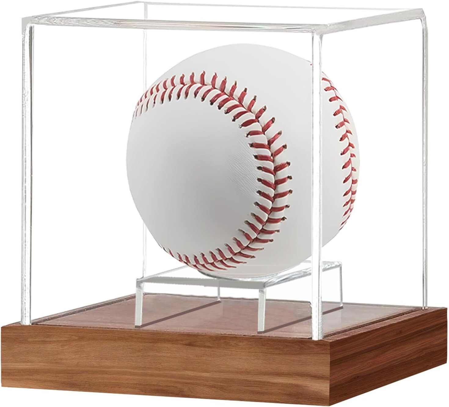 Baseball Display Case, Clear Baseball Holder with Wooden Base, Acrylic Baseball