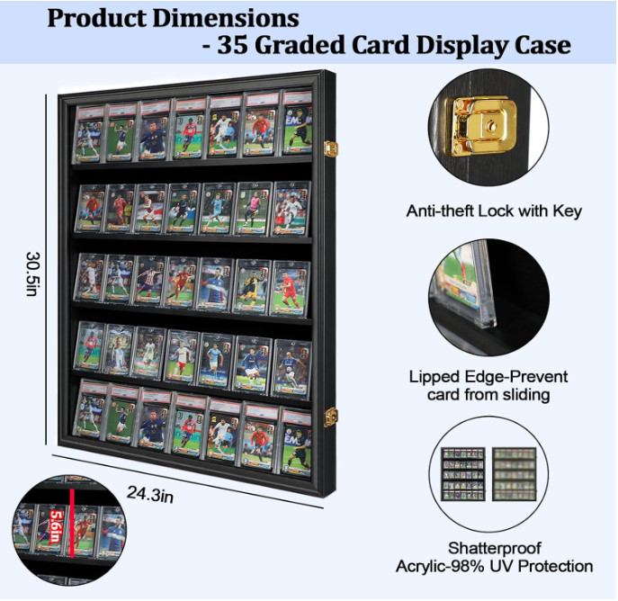 35 Graded Sports Card Display Case – Baseball Card Display Frame with UV Protect