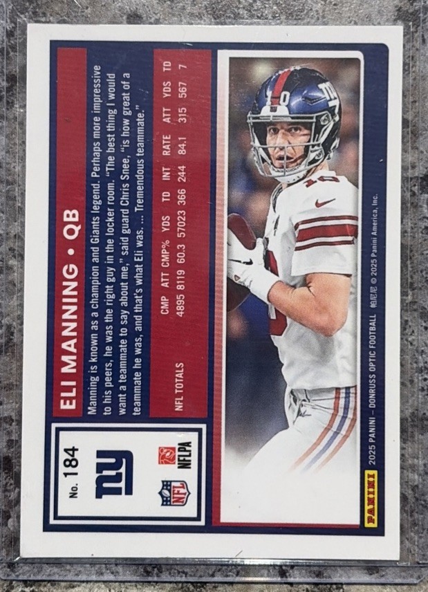 Eli Manning Giants Autograph Signed Panini Optic “2x SB MVP” Signed Auto #184